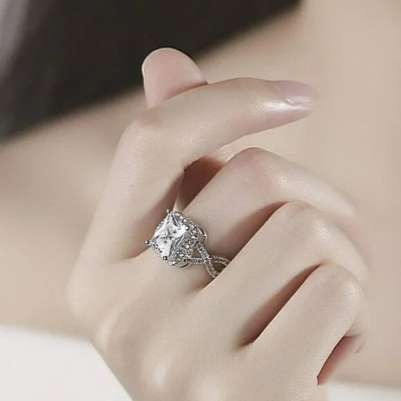 Braelynn Square Cushion Cut CZ Side Cross Sterling Silver Ring Size 6 Gift Boxed - Picture 6 of 11